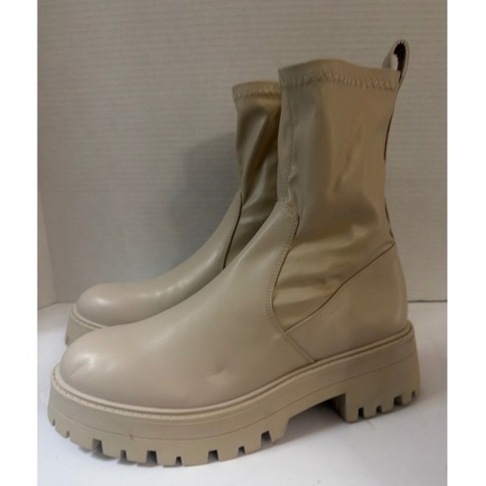 Pull&Bear Beige Platform Lug Sole Sock Ankle Boots EUR 37 US 6.5‎ Pull On